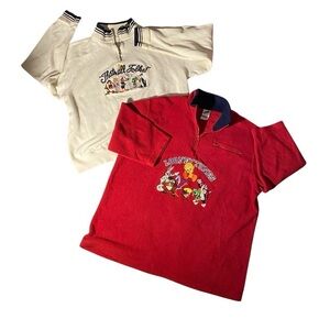 2 Vintage embroidered looney tunes quarter zip unisex pullover men’s size XL